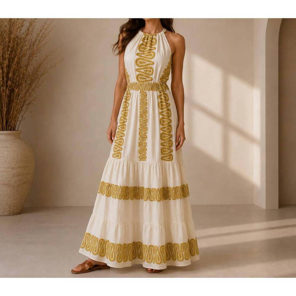 NEW MYSTERY RESORT selene high-neck maxi dress in cream